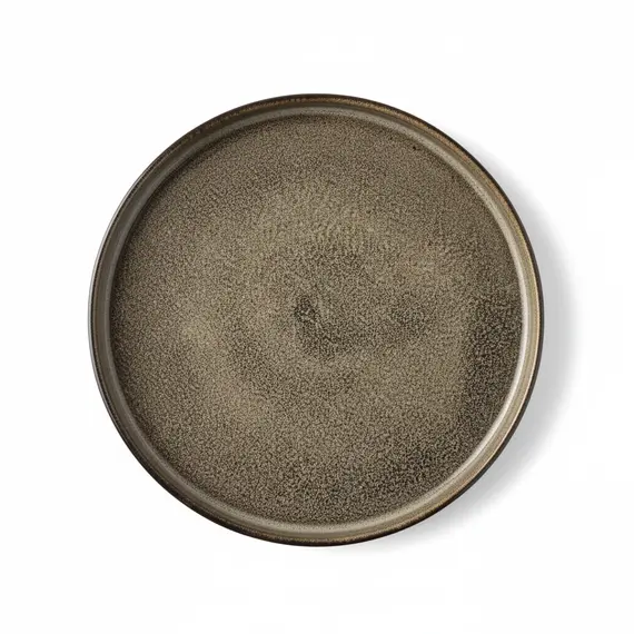 Pjatë Darke Porcelani 18cm, Rrethore me Buzë të Ngritur – Glasur Pikash Kafe/Gri