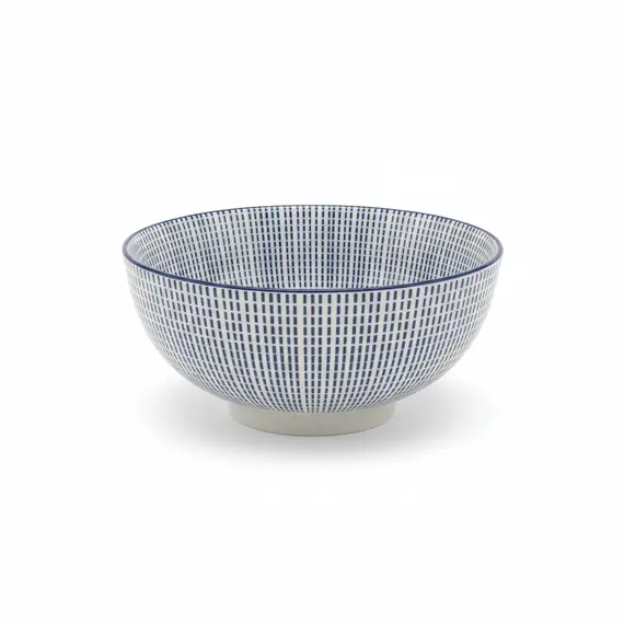 Tas i Vogël Salate Porcelani 15.5cm, Bardhë-Blu me Vija Vertikale