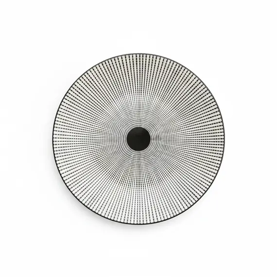 Pjatë Darke Rrethore Porcelani 26.5cm Bardhë-Zezë me Model Pika Koncentrike