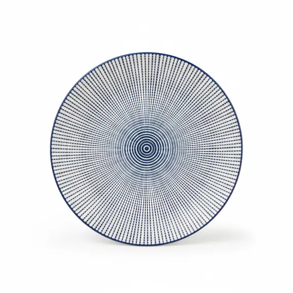 Pjatë Darke Porcelani 22cm Bardhë-Blu me Dizajn Pika Rrezore