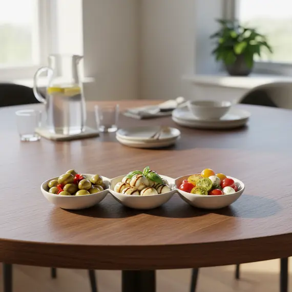 Tas Qeramik i Bardhë me 3 Ndarje për Meze dhe Salca, 2 imazh