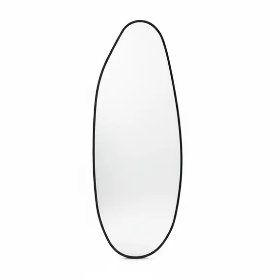 Pasqyrë Ovale e Çrregullt me Kornizë të Zezë – Pasqyrë Dekorative Murale & Dyshemeje