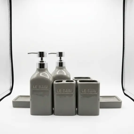 Set Aksesore Tualeti 5 Copë, Qeramikë Gri “LE BAIN”