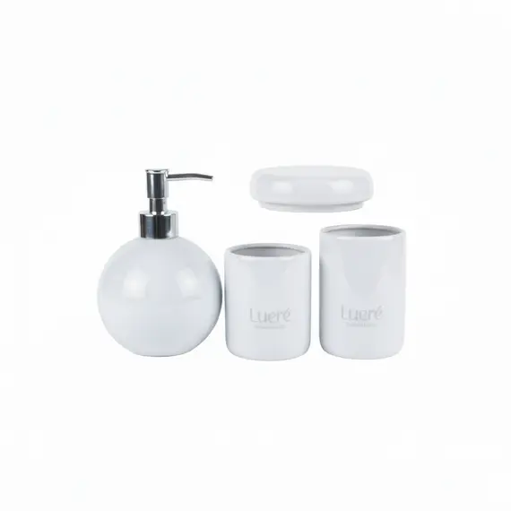 Lueré Set Aksesore Tualeti 5 Copë, Ngjyrë e Bardhë me Detaje Gri