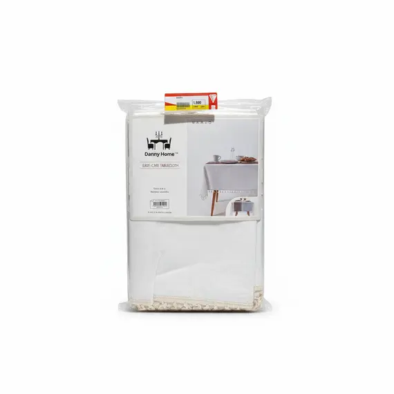 Danny Home Mbulesë Tavoline Easy-Care, 140 x 180 cm, Dikëndëshe, E Bardhë me Pendesë Dekorative