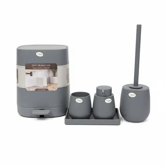 Luere Set 5 Pjesësh Aksesore Banje me Kosh Hapje me Pedal 5L, Gri