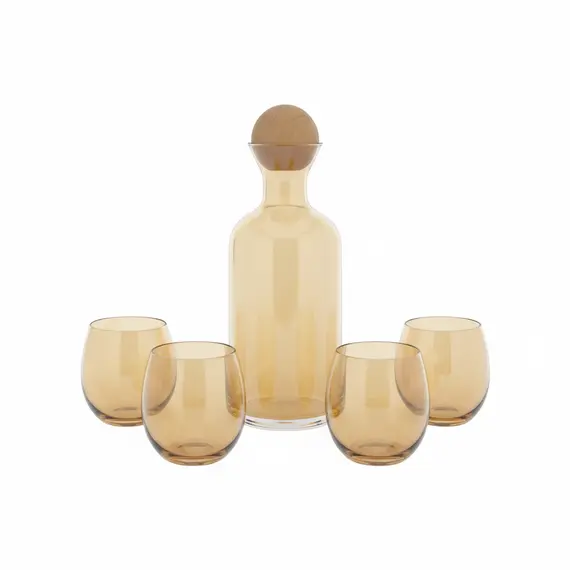 Kane dhe Gota Qelqi Verdhë me Tapë Druri – Set Modern për Ujë dhe Pije