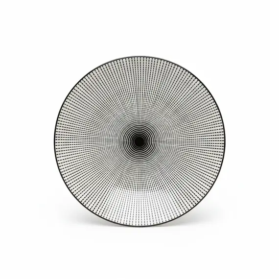 Pjatë e Thellë Porcelani 23.2 cm, Bardhë-Zezë me Vija Pikash Koncentrike