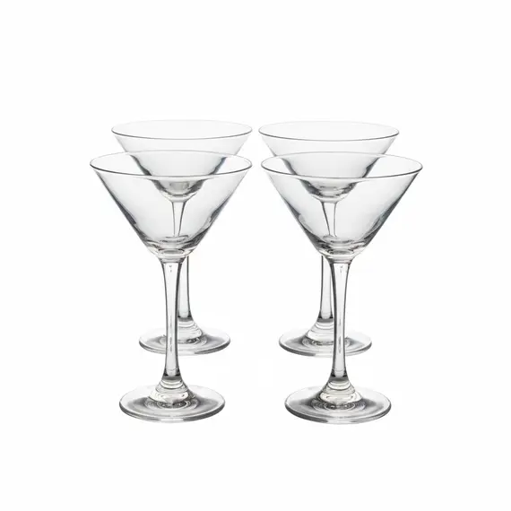 Gote kokteili qelq transparente me këmbë, stil martini