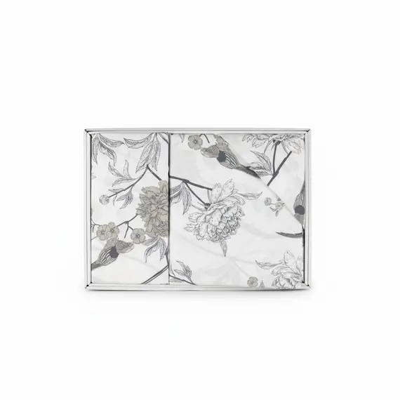 Bella Notte Set Mbulesë Jorgan 200x220 cm, Dizajn Lulesh & Zogj, Ngjyrë E Bardhë me Tonale Gri