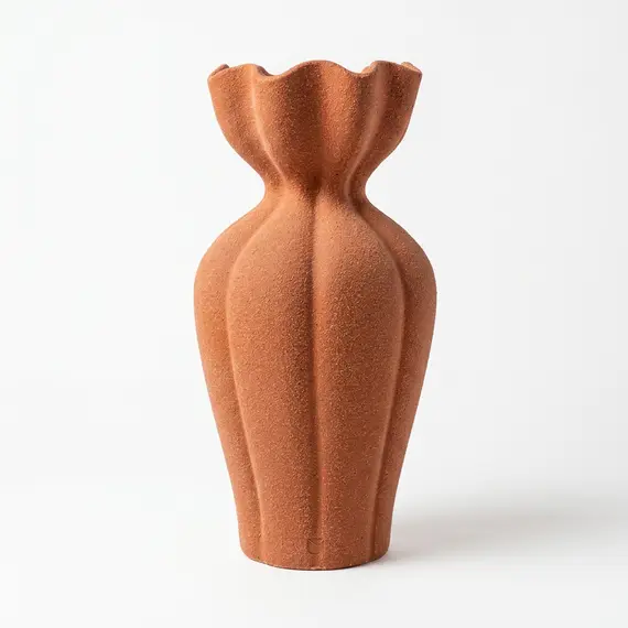 Vazo Dekorative Keramike Terrakote me Sipërfaqe Teksturore 14x14x28 cm