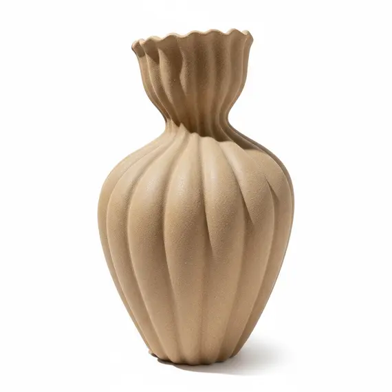 Vazo Dekorative Qeramike Sand, 21x21x33 cm, Dizajn i Valëzuar Mat