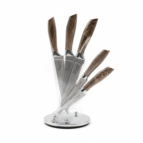 Set Thikash Kuzhine Inoks 7 Pjesë me Mbeshtetëse Rrotulluese Transparente