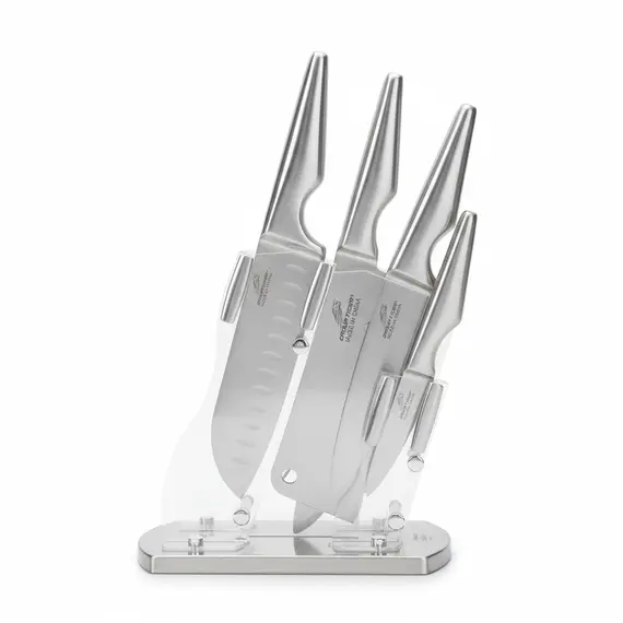 Set Thikash Kuzhine Inoksi 5 Copë me Bllok Akrilik Transparent