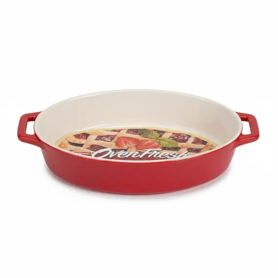 Tavë Pjekjeje Ovale Stoneware 28.5 cm, Kuqe/Brendshme e Bardhë, e Përshtatshme për Furrë