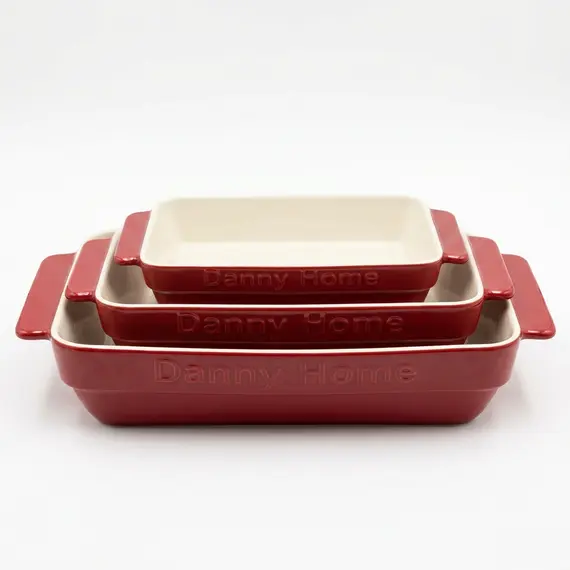 Danny Home Set Tavash Pjekjeje Porcelani, 3 Copë, Drejtkëndëshe, Ngjyrë e Kuqe