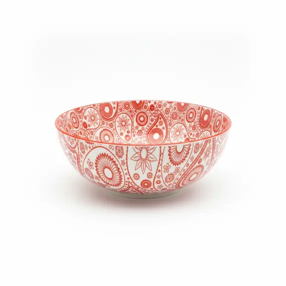 Tas Sallate / 20x20cm / Bardhe - Kuqe / Porcelan