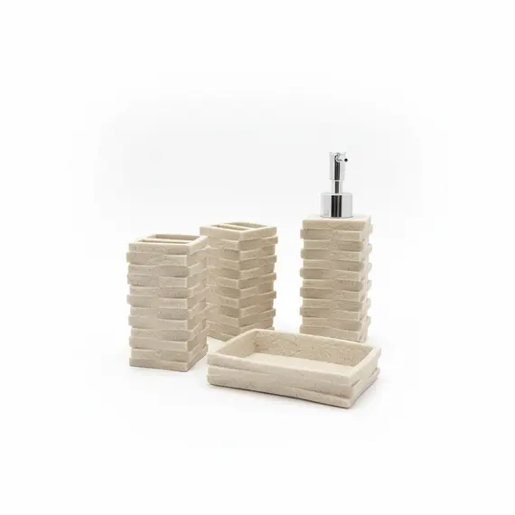 Aksesore Tualeti / Set 4 cope / Bezhe/ Material Guri kok metalike dizajn me dhembeza