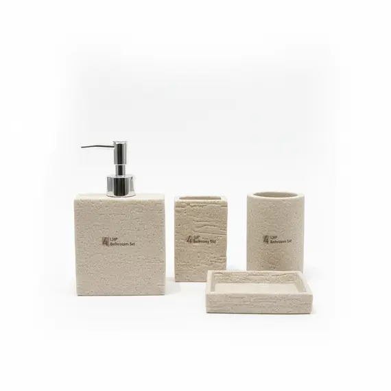 Aksesore Tualeti / Set 4 cope / Bezhe/ Material Guri kok metalike