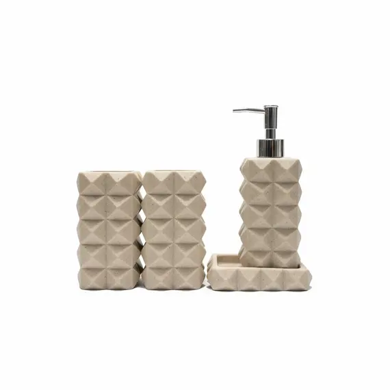 Aksesore Tualeti / Set 4 cope / Bezhe/ Material Guri / Forme piramde