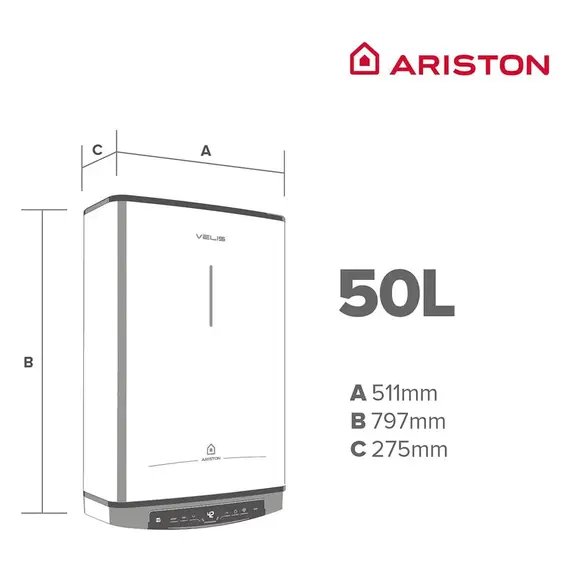 Bolier Ariston VELIS TECH Wifi 50L Electric (Grey), 5 imazh