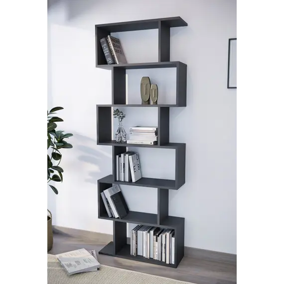 MOBILJE ZiGZAG BOOKSHELF WITH 6 SHELVES - ANTHRACITE, 2 imazh