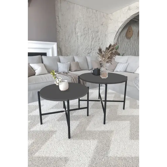 MOBILJE 2 SETS ROUND COFFEE TABLE - ANTHRACITE