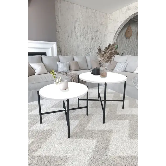 MOBILJE 2 SETS ROUND COFFEE TABLE - WHITE