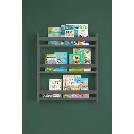 MOBILJE MONTESSORI BOOKSHELF WITH 3 SHELVES . ANTHRACITE, 2 imazh