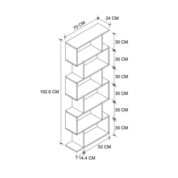 MOBILJE ZiGZAG BOOKSHELF WITH 6 SHELVES - ANTHRACITE, 4 imazh