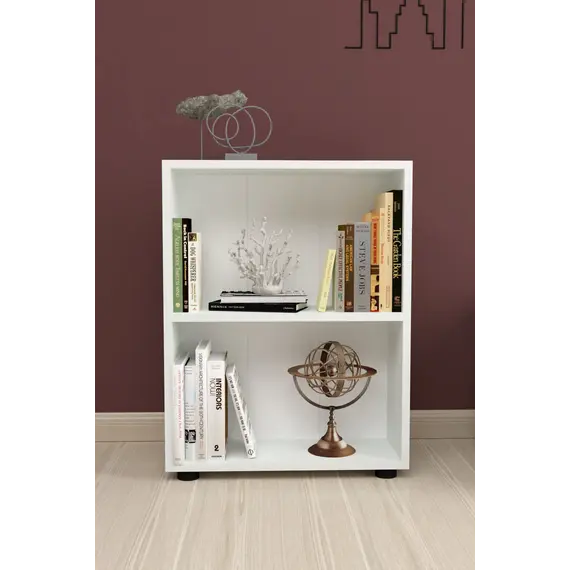 MOBILJE 2 SHELVES CHIPBOARD BOOKSHELF - WHITE, 3 imazh