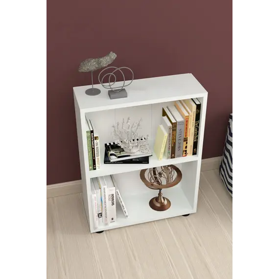 MOBILJE 2 SHELVES CHIPBOARD BOOKSHELF - WHITE, 5 imazh