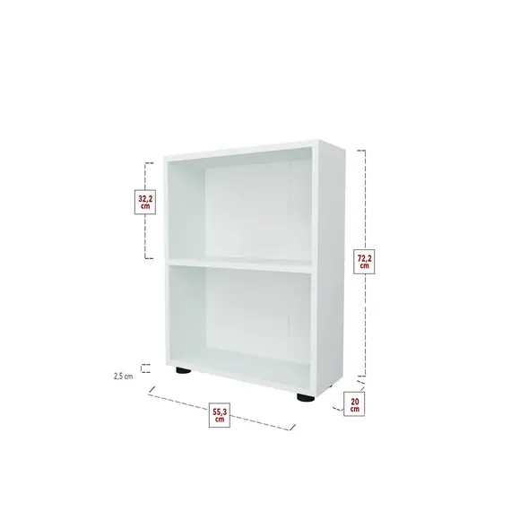 MOBILJE 2 SHELVES CHIPBOARD BOOKSHELF - WHITE, 6 imazh
