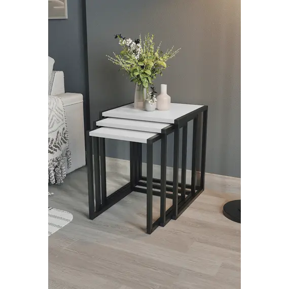 MOBILJE METAL NESTING TABLE - WHITE, 2 imazh