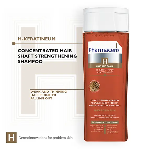 Shampo rigjeneruese me keratinë Pharmaceris H-Keratineum 250 ml, 2 imazh