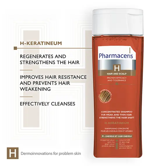 Shampo rigjeneruese me keratinë Pharmaceris H-Keratineum 250 ml, 4 imazh