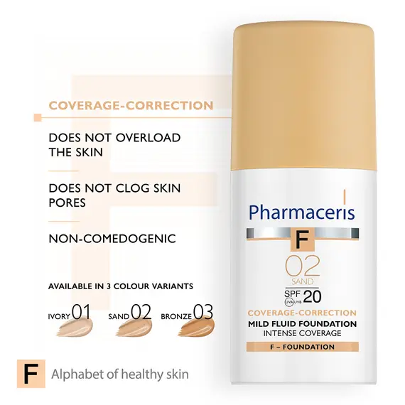 Fondatinë mbuluese me SPF 20+ ngjyrë Sand 02 Pharmaceris Intense Coverage 30 ml, 5 imazh