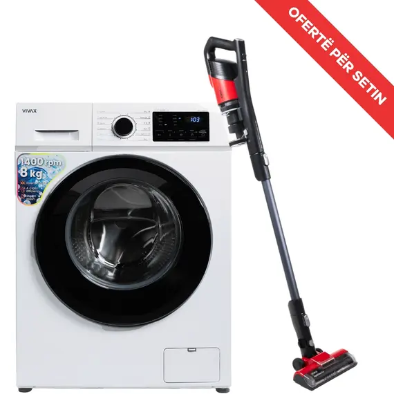 Set Lavatrice VIVAX WFL-140812CI 8 kg Inverter A+++ 1400 rpm + Fshesë Vertikale Elektrike me Bateri VIVAX VCB-1502R