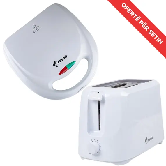 Set Toster Fuego EL-07A 750W me Pllaka Jo Ngjitëse + Thekëse Buke Fuego TA1057 700W